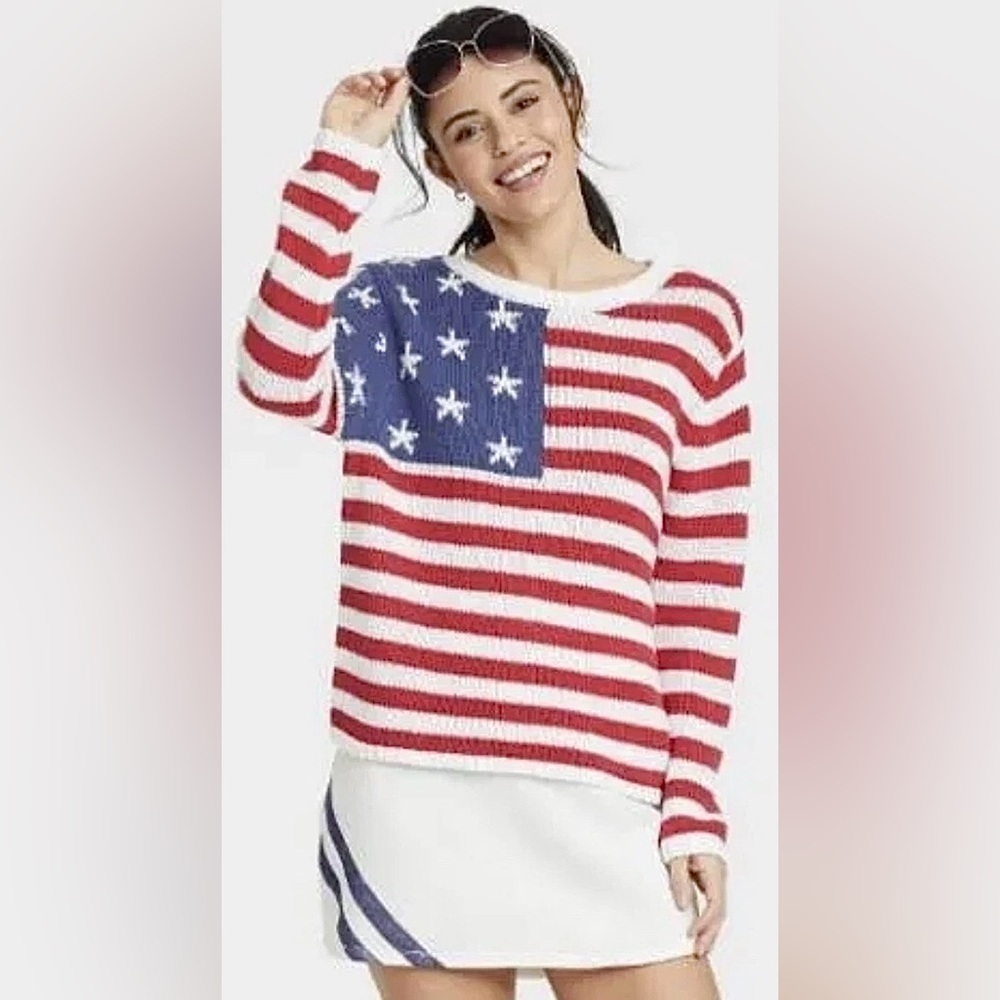 Grayson Threads NWT American Flag Knit Sweater — S | Classic Cotton Crewneck
